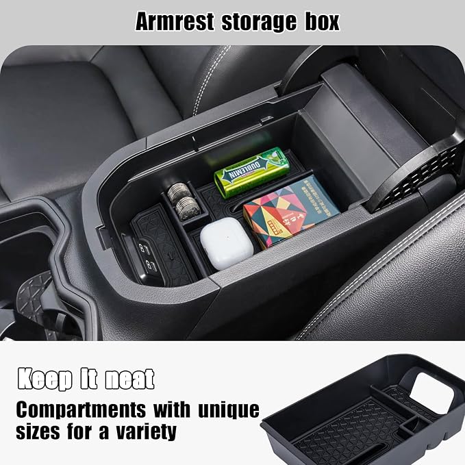 3PCS Center Console Organizer Tray and Armrest Storage Box Compatible with Toyota RAV4 2019-2022 2023 2024 2025 Dash Storage Tray Interior Accessories-Not for New 10.5'' Multimedia Display