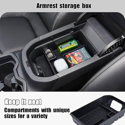3PCS Center Console Organizer Tray and Armrest Storage Box Compatible with Toyota RAV4 2019-2022 2023 2024 2025 Dash Storage Tray Interior Accessories-Not for New 10.5'' Multimedia Display