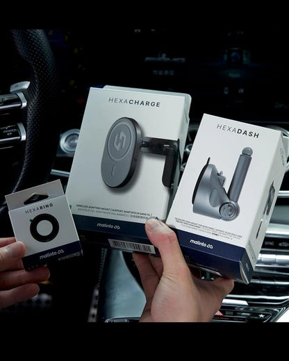 HexaCharge 4-in-1 Wireless Car Adapter – Works with Apple CarPlay and Android Auto, Magnetic Phone Mount with Wireless Charging, Converts Wired to Wireless for iPhone & Android
