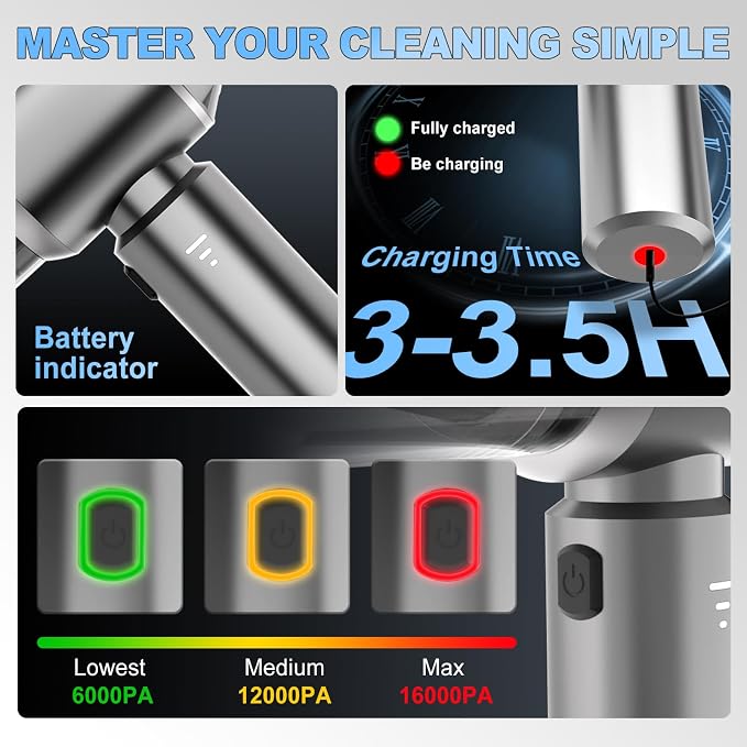 Cordless Handheld Car Vacuum, 22000PA Strong Suction Mini Vacuum, 100000 RPM Brushless Motor, 4-in-1 Portable Vacuum for Car Detailing, Pet Hair, Home, Office, Sofa, Carpet, Stairs, Couch