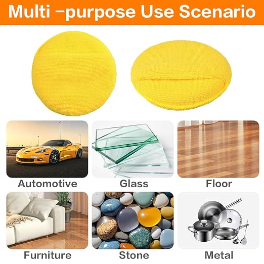 FONAROLL Microfiber Wax Applicator Pads, Car Wax Applicator with Finger Pocket, Buffing & Detail Polishing Foam Pads for Car Cleaning and Fine Polishing (5 inch, 6 Pack) (Yellow)