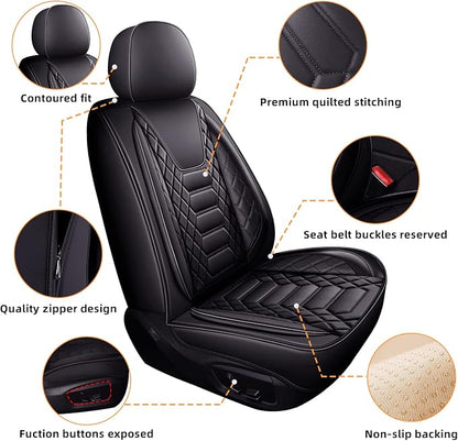 FREESOO Car Seat Covers Front Only 2pcs, Leather Driver Seat Cover Protector Airbag Compatible Universal Fit for Sedan SUV Pick-up Truck Van (Black 8-2PCS)