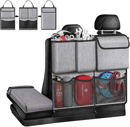 Mandark Car Trunk Organizer, Detachable Vehicle Seatback Hanging Storage Container with Zippers, Large Capacity Waterproof Auto Seat Back Trunk Bag Accessories, Universal for Most Vehicles (Gray)
