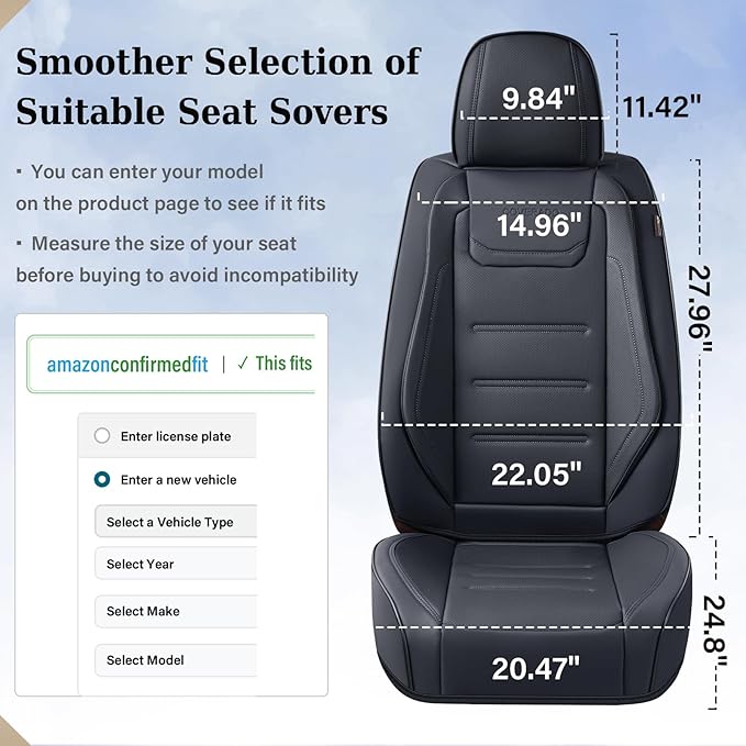 Coverado Car Seat Covers, Front Covers for Cars, Car Seat Cover Front Seats, Car Seat Protector Waterproof, Leather Car Seat Cushion, Universal Interior Covers Seat Protectors for Most Cars Black
