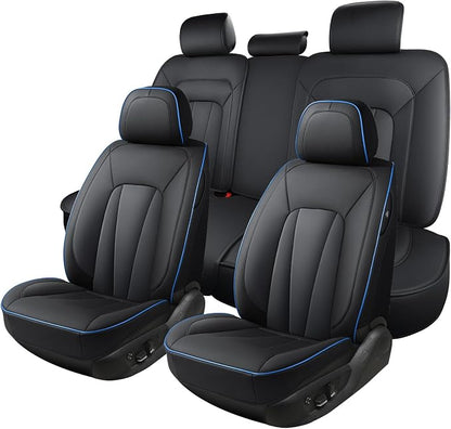 Car Seat Covers Full Set, Leather Seat Covers for Cars, Waterproof Car Seat Protector,Non-Slip Car Interior Covers ，Automotive Seat Covers for Most Cars SUVs, Blue Black