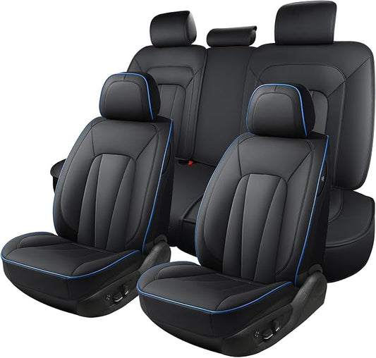 Car Seat Covers Full Set, Leather Seat Covers for Cars, Waterproof Car Seat Protector,Non-Slip Car Interior Covers ，Automotive Seat Covers for Most Cars SUVs, Blue Black