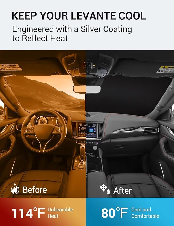 Proadsy 2026 Upgrade Front Windshield Sun Shade Foldable Sunshade Protector Custom Fit 2017-2024 Maserati Levante Accessories
