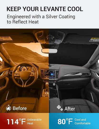 Proadsy 2026 Upgrade Front Windshield Sun Shade Foldable Sunshade Protector Custom Fit 2017-2024 Maserati Levante Accessories