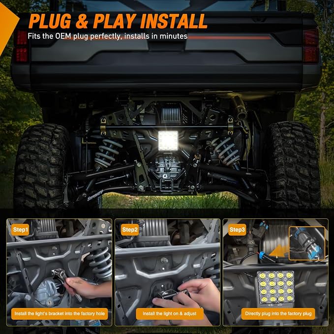 Nilight Ranger Backup Light 48W Flood Reverse Rear Lights Tractor LED Pod Lighting Plug and Play Kit Compatible with Polaris Ranger 1000 XP Crew 2018 2019 2020 2021 2022 2023 2024