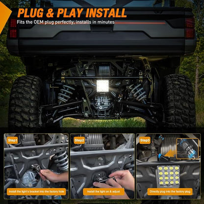 Nilight Ranger Backup Light 48W Flood Reverse Rear Lights Tractor LED Pod Lighting Plug and Play Kit Compatible with Polaris Ranger 1000 XP Crew 2018 2019 2020 2021 2022 2023 2024