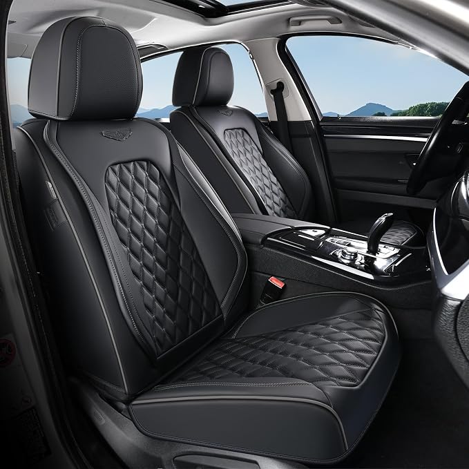 Coverado Front Seat Covers, Waterproof Nappa Leather Anti-Scratch Protectors, Universal Fit for Sedans, SUVs, Pickups, Car Accessories, Waterproof Seat Covers-Black