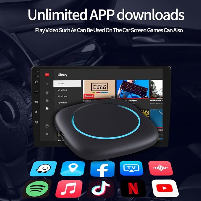 Wireless Carplay Adapter, Android Auto Adapter Plug and Play 2025 AI Box Carplay Support TF Card and SIM, Mini Car Play Video Box for Car Wired to Wireless Support Original Control