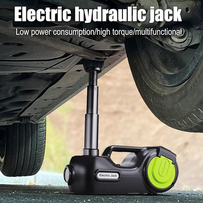 Portable Electric Car Jack Kit, 5T 12V Electric Jack for Car with Electric Wrench, Window Breaking Hammer, Anti-Slip Gloves, Battery Clamps for Roadside Assistance (Green)