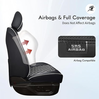 Huidasource Dodge Ram Seat Covers, Front & Rear Pickup Truck Leather Seat Cover Fit for 2009-2018 RAM 1500, 2010-2025 2500/3500 Crew Mega Cab, 2019-2025 RAM 1500 Classic only (Full Set/Black&White)
