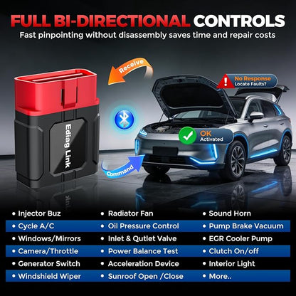 KINGBOLEN Ediag Link OBD2 Scanner Bluetooth,All System Bidirectional Scan Tool for iOS & Android,10+ Hot Reset Functions, Code Reader for Cars and Trucks,CANFD Protocol,FCA AutoAuth,1 Year Free Update
