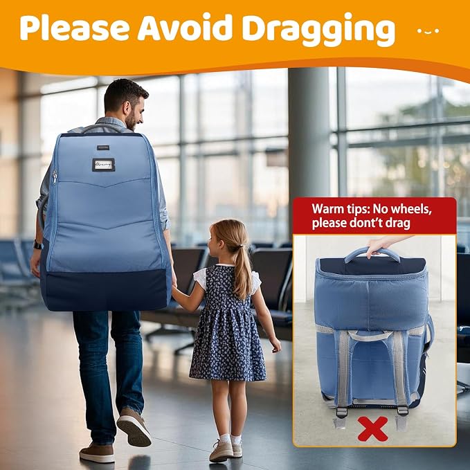 YOREPEK Carseat Travel Bag for Airplane, Heavy Duty Carseat Bags for Air Travel with Wear-Resistant Bottom, Adjustable Shoulder Straps, Padded Car Seat Travel Bag for Gate Check, Blue