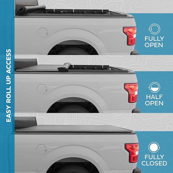 MotorBox Soft Roll-Up Truck Tonneau Cover for Chevy Silverado 1500 / GMC Sierra 1500 (2014-2018) with 6.6 ft Bed Length, All-Weather Retractable Truck Bed Cover with Black Flag Graphic