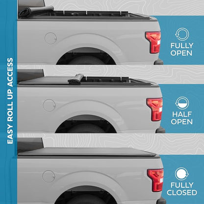 MotorBox Soft Roll-Up Truck Tonneau Cover for Chevy Silverado 1500 / GMC Sierra 1500 (2014-2018) with 6.6 ft Bed Length, All-Weather Retractable Truck Bed Cover with Black Flag Graphic