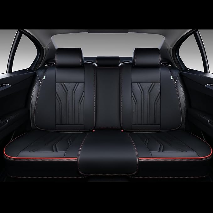 FLORICH Leather Seat Covers Full Set Car Seat Protectors 5 Seats Automotive Seat Covers Universal Fit for Most Cars Trucks SUV-Black&Red Line