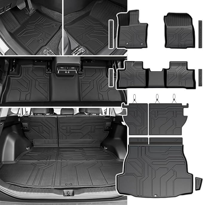 Floor Mats Set for 2026 Toyota RAV4 Hybrid, All Weather TPE Floor Liners Backrest Mat Trunk Mat Cargo Liner Door Sill Guards Accessories(Not Fit PHEV or Subwoofer Models)