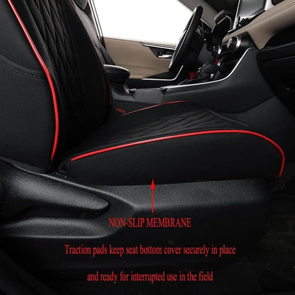 EKR Corolla Seat Covers Custom Fit for Toyota Corolla 2020 2021 2022 2023 2024 2025 2026 SE &2023-2025 XSE &2025 FX,Leather Car Seat Covers Full Set-Faux Leather(Black with Red Trim)