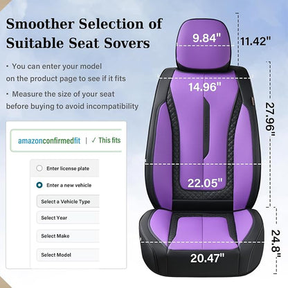 Coverado Car Seat Cover Full Set, Purple Seat Covers Front Seats Back Seat Covers, Nappa Leather Waterproof, Car Seat Cushion, Car Seat Protector Universal Fit Most Cars