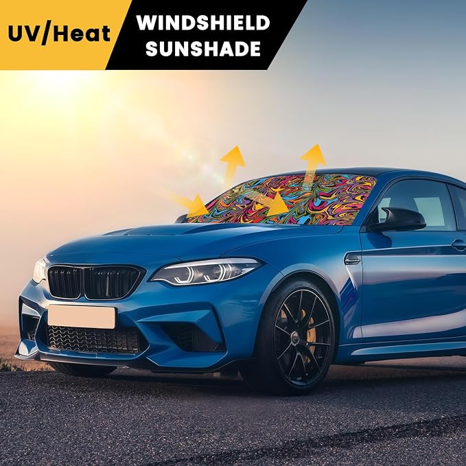 Windshield Sun Shade, Car Sun Shade Windshield, Reflector Sunshade Offers Ultimate Protection for Car Interior, Reflective Polyester Blocks Heat for Cars, Trucks, SUVs (57 x 31.5 in)