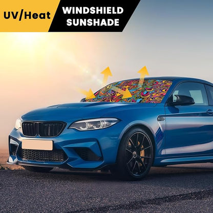 Windshield Sun Shade, Car Sun Shade Windshield, Reflector Sunshade Offers Ultimate Protection for Car Interior, Reflective Polyester Blocks Heat for Cars, Trucks, SUVs (57 x 31.5 in)