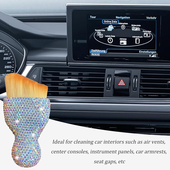 Bling Car Interior Dust Brush, Crystal Rhinestone Soft Auto Detailing Cleaning Brush, Sparkling Diamond Vehicle Dashboard Air Vent Cleaner for Women Girls, Universal for Vehicles (AB Color)