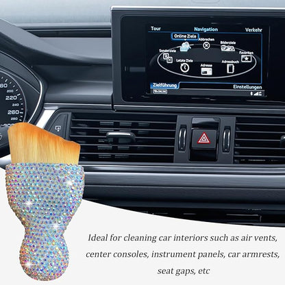 Bling Car Interior Dust Brush, Crystal Rhinestone Soft Auto Detailing Cleaning Brush, Sparkling Diamond Vehicle Dashboard Air Vent Cleaner for Women Girls, Universal for Vehicles (AB Color)