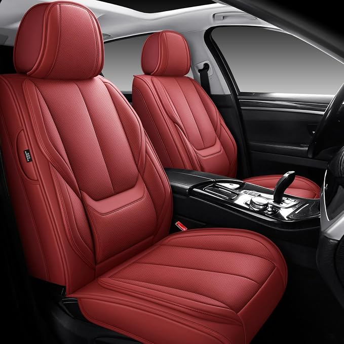 MINGBRON Front Car Seat Covers, Leather Car Seat Covers, Fit for Most Cars SUV and Most Sedan Red