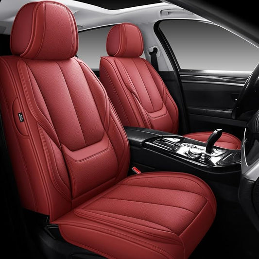 MINGBRON Front Car Seat Covers, Leather Car Seat Covers, Fit for Most Cars SUV and Most Sedan Red