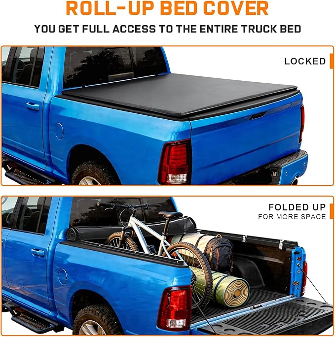 RHOBRA Soft Roll-Up Truck Bed Tonneau Cover Compatible with 2005-2015 Toyota Tacoma(Excl. Trail Edition) 5ft Bed, 26.5oz Vinyl Soft Truck Bed Cover, Weather Resistant Bed Cover