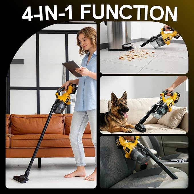 Rhovixster Handheld Vacuum Cordless 20V with 2-Pack 4Ah Batteries and Charger, 5-in-1 Car Vacuum with 500W Powerful Motor, Replacement for Dewalt Vacuum, Lightweight Portable for Home, Car, Pet Hair
