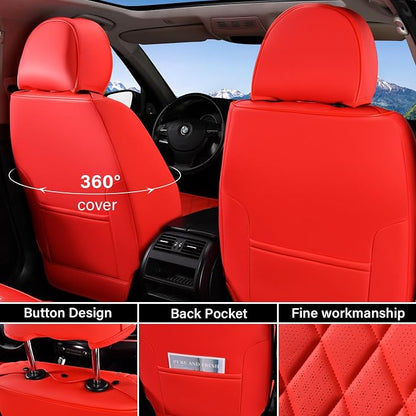 Coverado Car Seat Covers Full Set, 5 Seat Universal Seat Cover for Cars, Luxury Faux Leather Waterproof Seat Cover, Front and Back Car Seat Protector, Auto Seat Covers Fit for Most Vehicles, Red