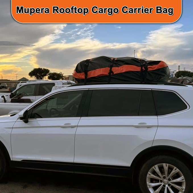 Mupera 21 Cubic Ft Waterproof Rooftop Cargo Carrier Bag for Cars SUVs | Fits With/Without Roof Rack, Anti-Slip Mat & 6 Door Hooks, Lock Included, Soft Shell Top Carrier