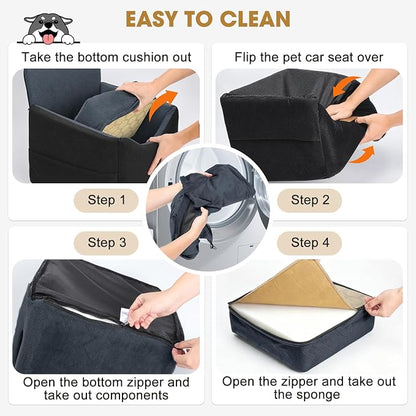 JOEJOY Dog Car Seats for Small Medium Dogs Under 35lbs, Dog Booster Seat with Detachable Washable Cover and Cushion, Memory Foam Pet Car Seat with Safety Belt and Storage Pockets (DG)