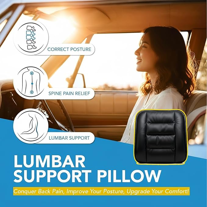 CORRIDOR Genuine Leather Seat Cushion for Car - Handmade - Relieve Hip, Pressure and Sciatica Pain - Ideal for Lower Back Pain - for Office Chair and Car Seat (Premium Black, Backrest)