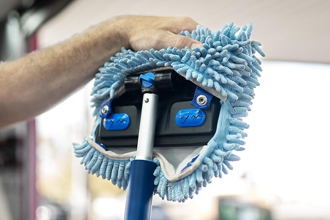 Mitt on a Stick PRO+ | Extendable Car Wash Brush, Mop, Mitt, Sponge | Red with Korean Dragon Microfiber Cover