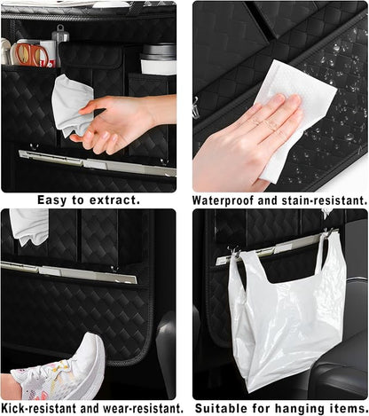 GMQ Back Seat Car Organizer 1 Pack,Backseat Organizer with Tray,Multifunctional Car Seat Back Storage Box with Foldable Tablet Holder (Black, Weave)