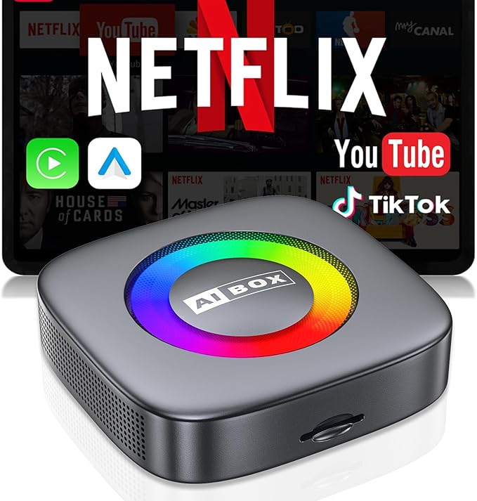 3-in-1 Wireless CarPlay/Android Auto Adapter Compatible with Netflix/YouTube/TikTok for iPhone & Android, Plug & Play Dongle for Car with Wired CarPlay, Smart AI Box with WiFi and Bluetooth 5.3