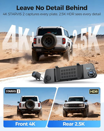 AZDOME PG17 Pro STARVIS 2 Mirror Dash Cam Front and Rear with IMX678, ADAS 12" Rear View Mirror Camera, 4K+ 2.5K Dual HDR Dash Camera for Cars, 5.8GHz WiFi Car Camera with 128GB Card Voice Control GPS