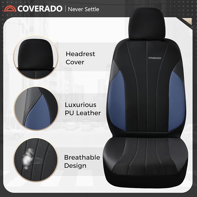 Coverado Car Seat Covers 2-Pack, Leather Seat Covers, Waterproof Automotive Protectors Front Seats, Luxury Universal Fit Seat Covers for SUV, Truck, Sedan and Most Vehicles All-Weather