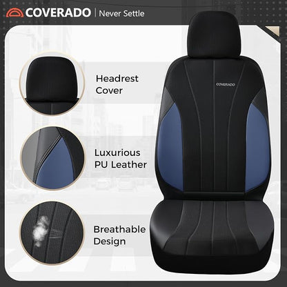 Coverado Car Seat Covers 2-Pack, Leather Seat Covers, Waterproof Automotive Protectors Front Seats, Luxury Universal Fit Seat Covers for SUV, Truck, Sedan and Most Vehicles All-Weather