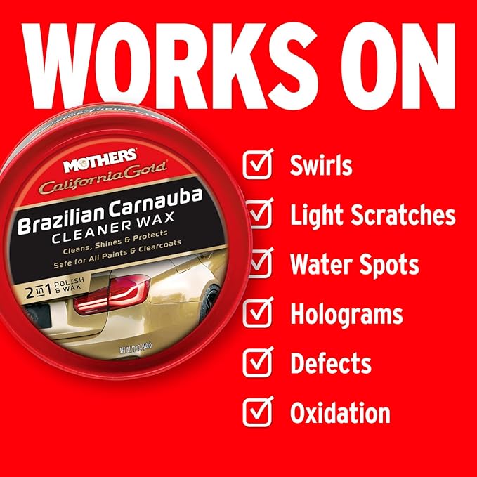Mothers California Gold Brazilian Carnauba Cleaner Wax, 12 oz. Paste – Cleans & Waxes in One Step, Removes Oxidation & Swirls, Premium Carnauba Shine & Protection for All Paint Finishes (05500)