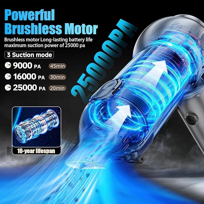 Brushless Handheld Car Vacuum （Equipped with a one-Touch Window Breaker and Seatbelt Cutter ）25000Pa Ultra-Strong Suction Ultra-Lightweight Mini Portable Vacuum Cleaner ， for Car，Office Desk，Pet Hair