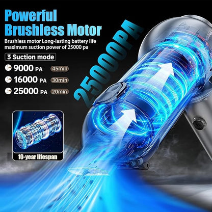 Brushless Handheld Car Vacuum （Equipped with a one-Touch Window Breaker and Seatbelt Cutter ）25000Pa Ultra-Strong Suction Ultra-Lightweight Mini Portable Vacuum Cleaner ， for Car，Office Desk，Pet Hair