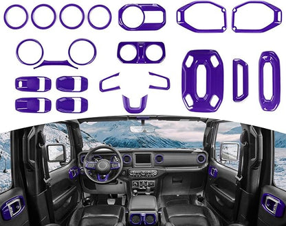 for Wrangler JL Interior Trim Kit Purple Dashboard for Jeep Wrangler JL JLU Gladiator JT 2018-2023 Purple Interior Accessories 21pcs