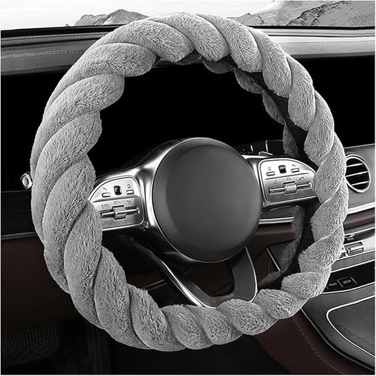 KVAEY Fluffy Car Steering Wheel Cover, 15 Inches Anti-Slip Round Fuzzy Winter Steering Wheel Protector, Soft Warm Plush Steering Wheel Cover for Women Girls, Car Accessories (Gray, D-Shaped)