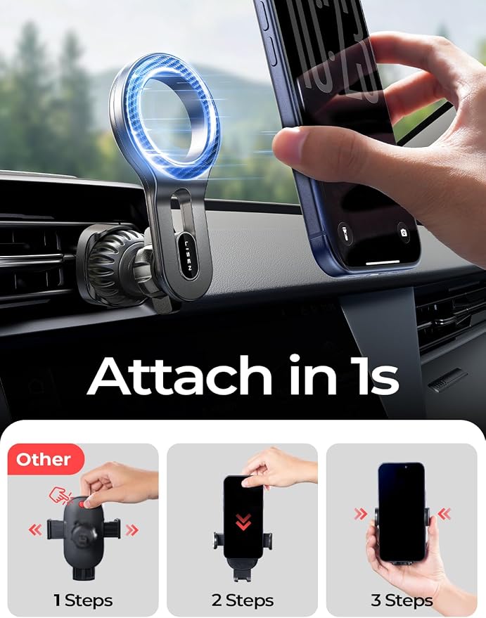 LISEN Upgraded for MagSafe Car Mount, Magnetic Phone Holder for Car Vent Phone Mount, Air Vent Car Phone Holder Mount, Magnetic Car Phone Holder for iPhone 17 Pro Max 16/15/14/13/12, Carbon Fiber